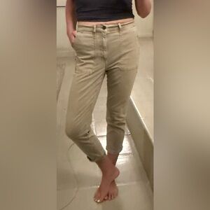 Madewell High Rise Stovepipe Fatigue Pants Tan Khaki Utility Stretch 27